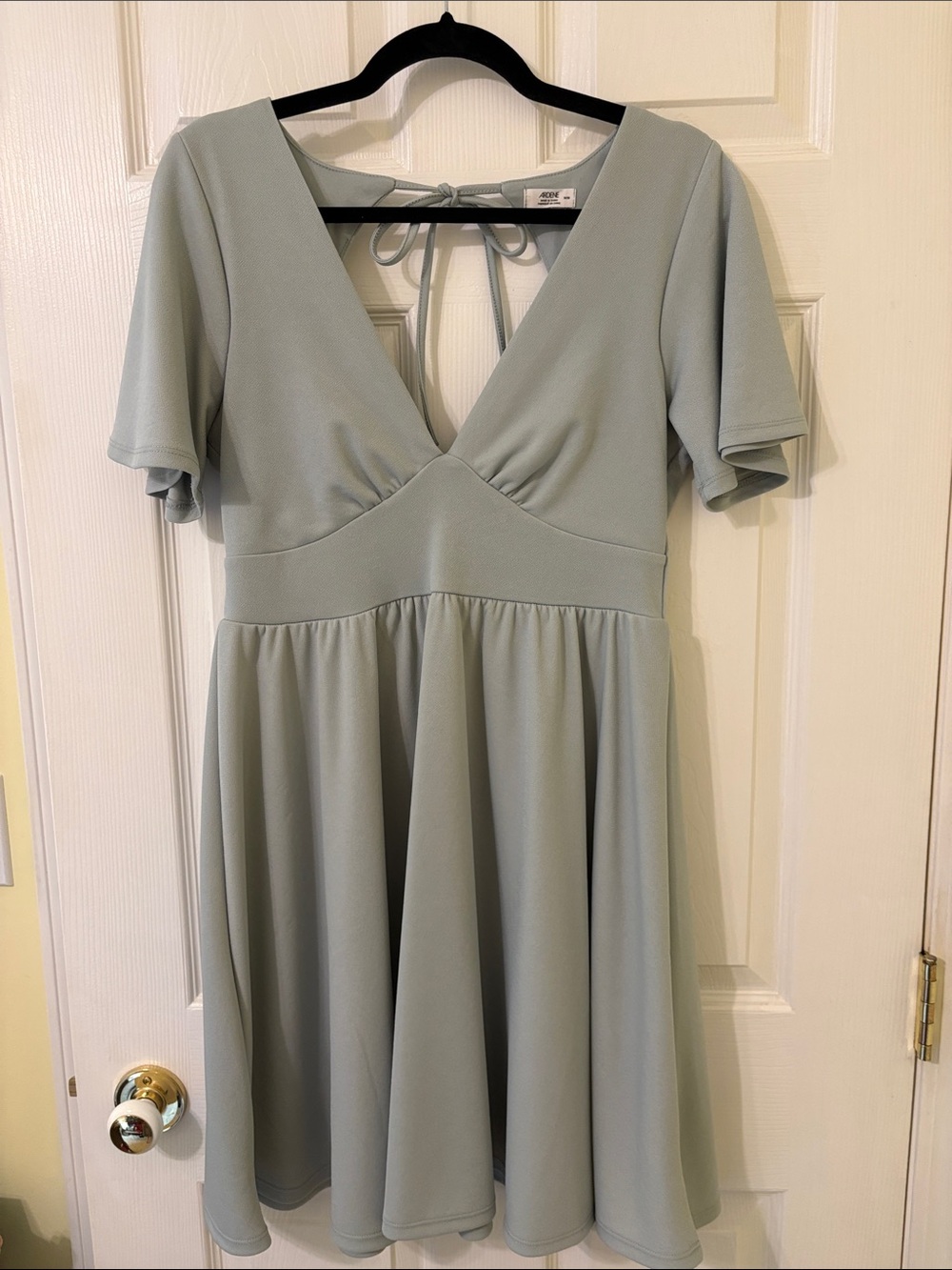 Ardene Light Sage V-Neck Mini Dress with Tie Back